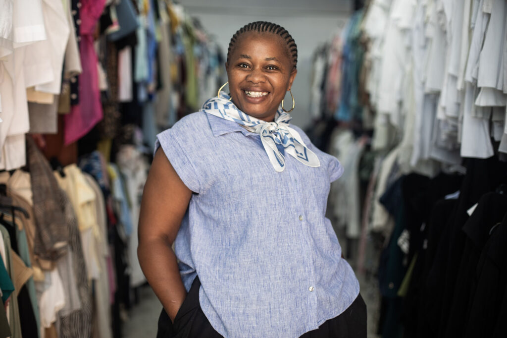 Asanda Maqawa TCB Resell entrepreneur selling clothing items in Gugulethu